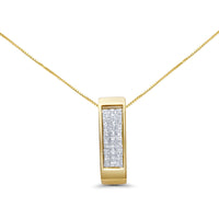 14K Gold 1/2 Cttw Invisible Set Princess Cut Diamond Vertical Bar Block Pendant 18