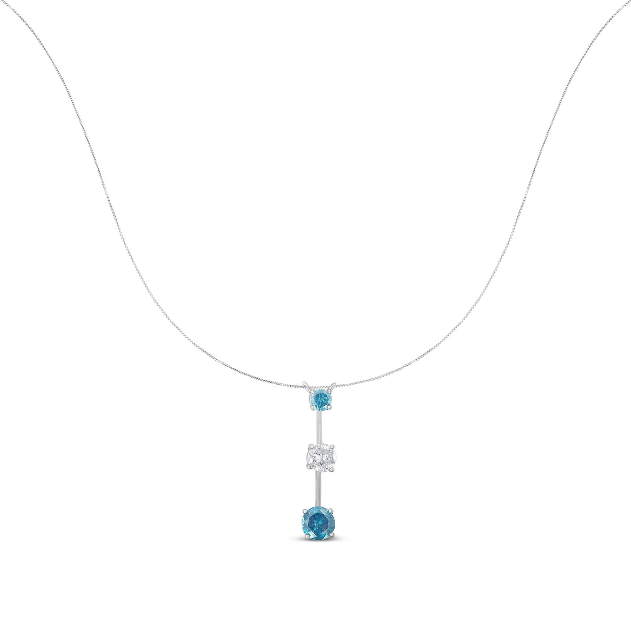 14K White Gold 1 1/2 cttw White and Treated Blue Diamond Pendant Necklace (H-I, I1-I2)