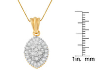10K Yellow Gold 1/4 cttw Round and Baguette Cut Diamond Oval Burst Halo Pendant Necklace (I-J, I1-I2)