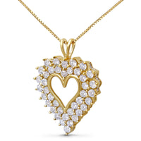 14K Yellow Gold Plated .925 Sterling Silver 4.0 Cttw Diamond Two Row Open Heart 18