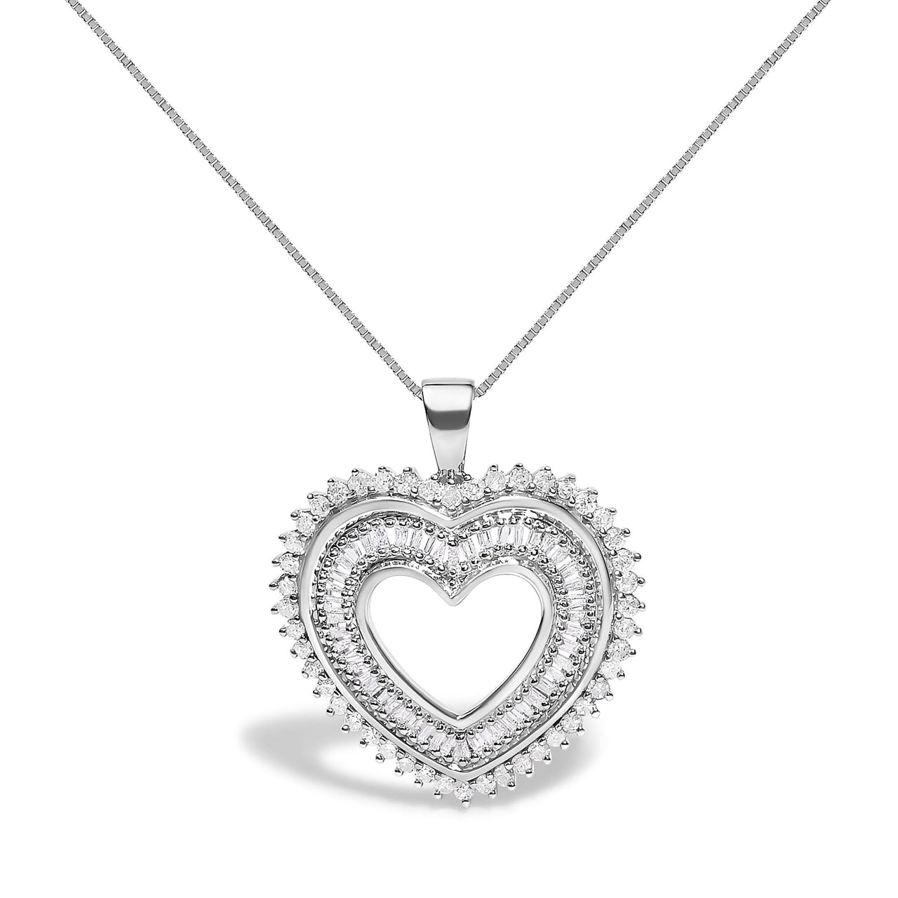.925 Sterling Silver 1.0 Ctw Diamond Shadow Open Heart Halo 18" Pendant Necklace (I-J Color, I1-I2 Clarity)