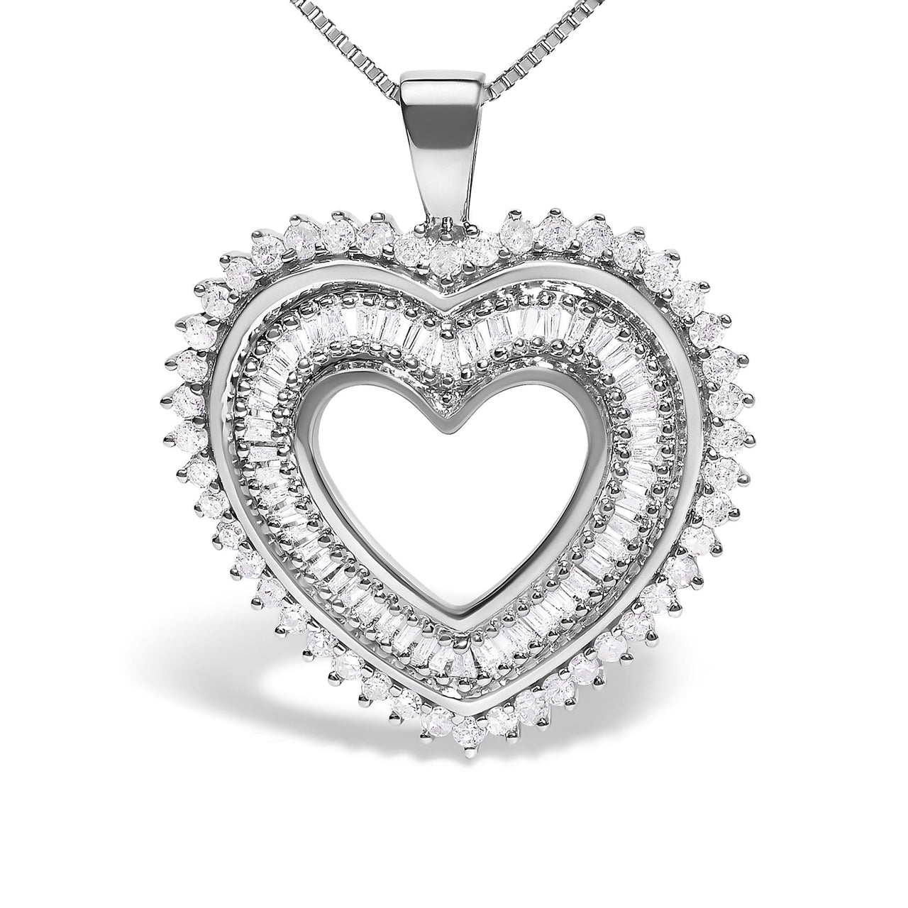 .925 Sterling Silver 1.0 Ctw Diamond Shadow Open Heart Halo 18" Pendant Necklace (I-J Color, I1-I2 Clarity)