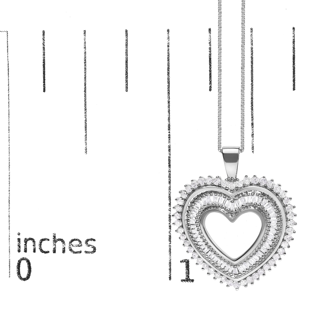 .925 Sterling Silver 1.0 Ctw Diamond Shadow Open Heart Halo 18" Pendant Necklace (I-J Color, I1-I2 Clarity)