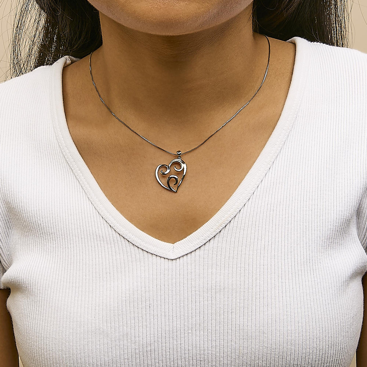 10K Yellow Gold Over .925 Sterling Silver Open Heart with Swirls 18" Box Chain Pendant Necklace