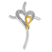 10K Yellow and White Gold Plated .925 Sterling Silver 1/25 Cttw Diamond Heart-Cross 18