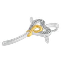10K Yellow and White Gold Plated .925 Sterling Silver 1/25 Cttw Diamond Heart-Cross 18