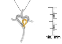 10K Yellow and White Gold Plated .925 Sterling Silver 1/25 Cttw Diamond Heart-Cross 18