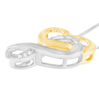 10K Yellow Gold and .925 Sterling Silver 1/20 cttw Diamond Ribbon-Heart Pendant Necklace (H-I, I1-I2)