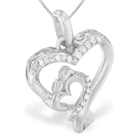 .925 Sterling Silver 1/10 Cttw Diamond Mother & Child Double Open Heart 18
