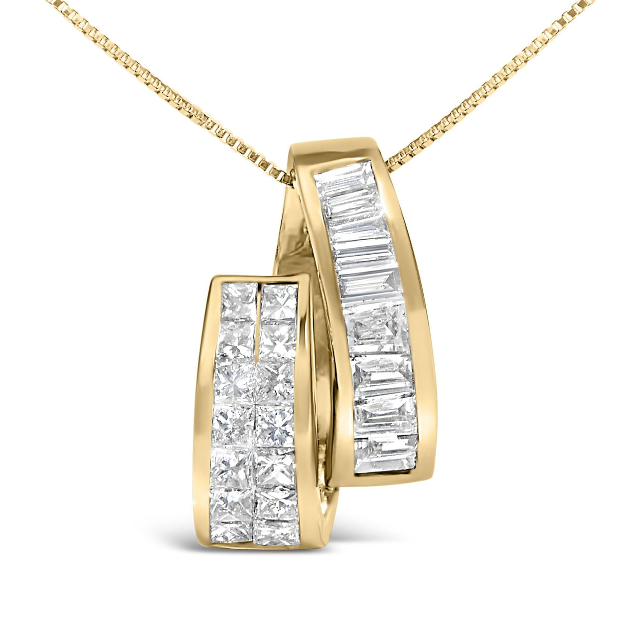 14K Yellow Gold 1 5/8 cttw Princess and Baguette Cut Diamond Fashion Pendant Necklace (G-H, VS2-SI1)