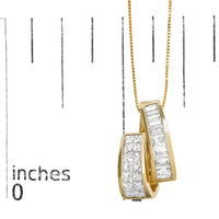 14K Yellow Gold 1 5/8 cttw Princess and Baguette Cut Diamond Fashion Pendant Necklace (G-H, VS2-SI1)