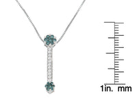 14K White Gold 1/5 cttw Treated Blue Round Cut Diamond Drop Pendant Necklace (H-I, I1-I2)