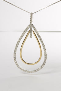 14K Two-Tone Gold Round Cut Diamond Double Burst Pendant Necklace (1.00 cttw, H-I Color, SI2-I1 Clarity)