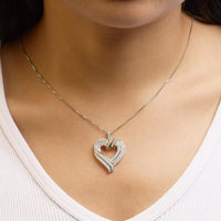 .925 Sterling Silver 1.00 Cttw Baguette Diamond Composite Open Heart 18
