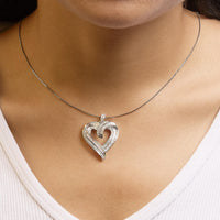 .925 Sterling Silver 3/4 Cttw Round and Baguette-Cut Diamond Open Heart 18