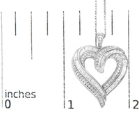 .925 Sterling Silver 3/4 Cttw Round and Baguette-Cut Diamond Open Heart 18