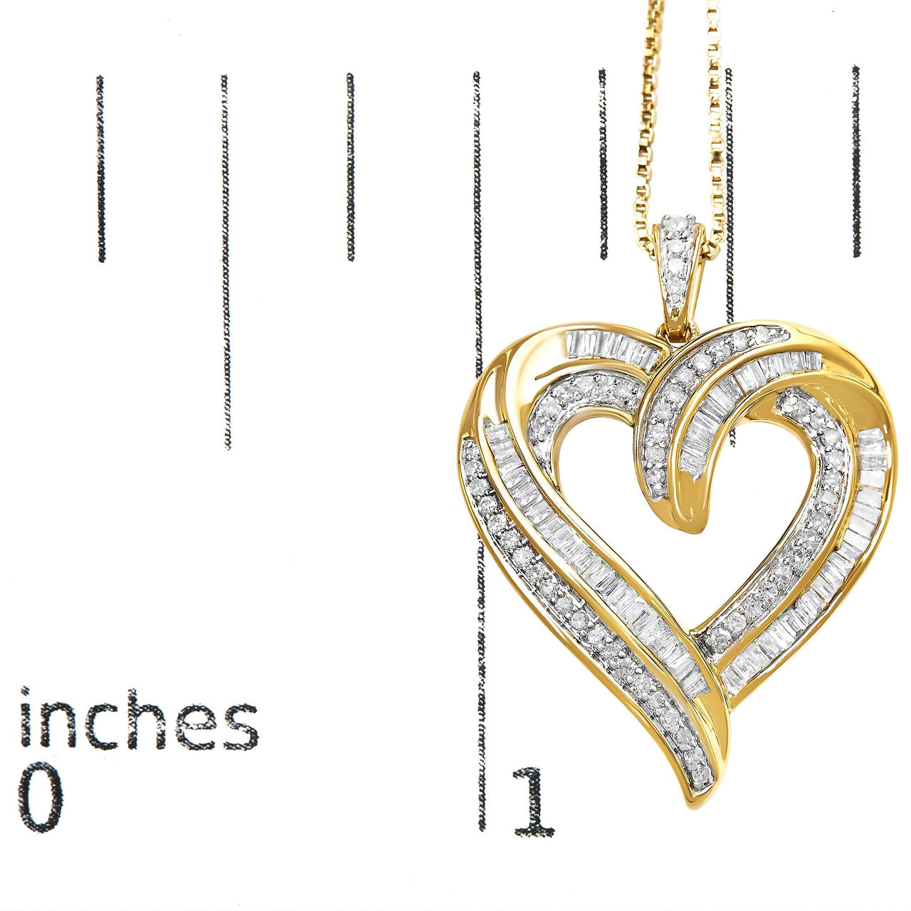 .925 Sterling Silver 3/4 Cttw Round and Baguette-Cut Diamond Open Heart 18" Pendant Necklace (I-J Color, I2-I3 Clarity)