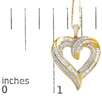.925 Sterling Silver 3/4 Cttw Round and Baguette-Cut Diamond Open Heart 18