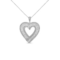 .925 Sterling Silver 1 3/8 Cttw Baguette Diamond Composite Heart 18