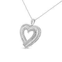 .925 Sterling Silver 1 3/8 Cttw Baguette Diamond Composite Heart 18