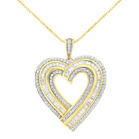 .925 Sterling Silver 1 3/8 Cttw Baguette Diamond Composite Heart 18