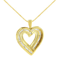 .925 Sterling Silver 1 3/8 Cttw Baguette Diamond Composite Heart 18