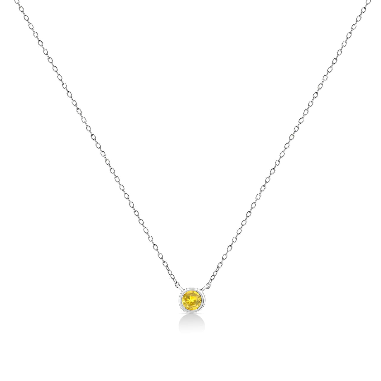 .925 Sterling Silver 1/10 Cttw Colored Diamond Suspended Bezel-Set Solitaire 16"-18" Adjustable Pendant Necklace (Color Enhanced, I1-I2 Clarity)