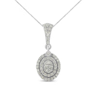 .925 Sterling Silver 1 1/2 cttw Diamond Halo Pendant Necklace (I-J, I3)