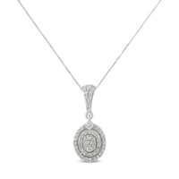 .925 Sterling Silver 1 1/2 cttw Diamond Halo Pendant Necklace (I-J, I3)