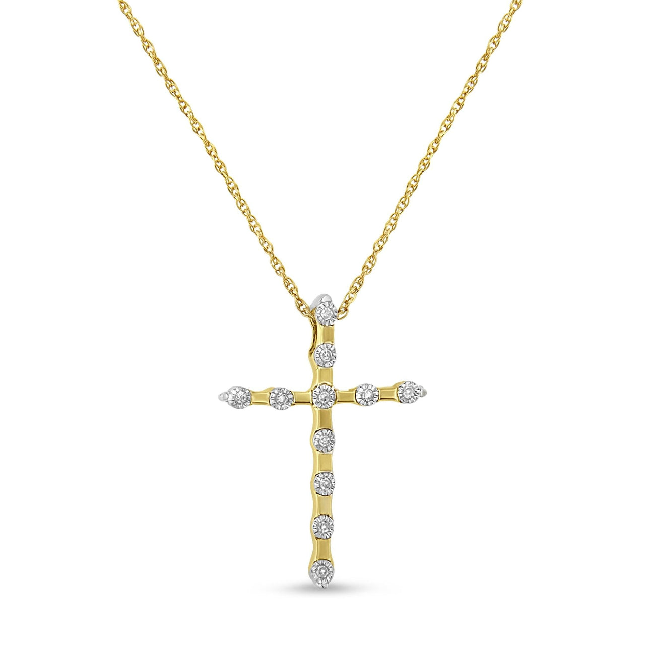 Yellow Plated .925 Sterling Silver 1/15 cttw Round Cut Diamond Cross Pendant Necklace (H-I, I2)
