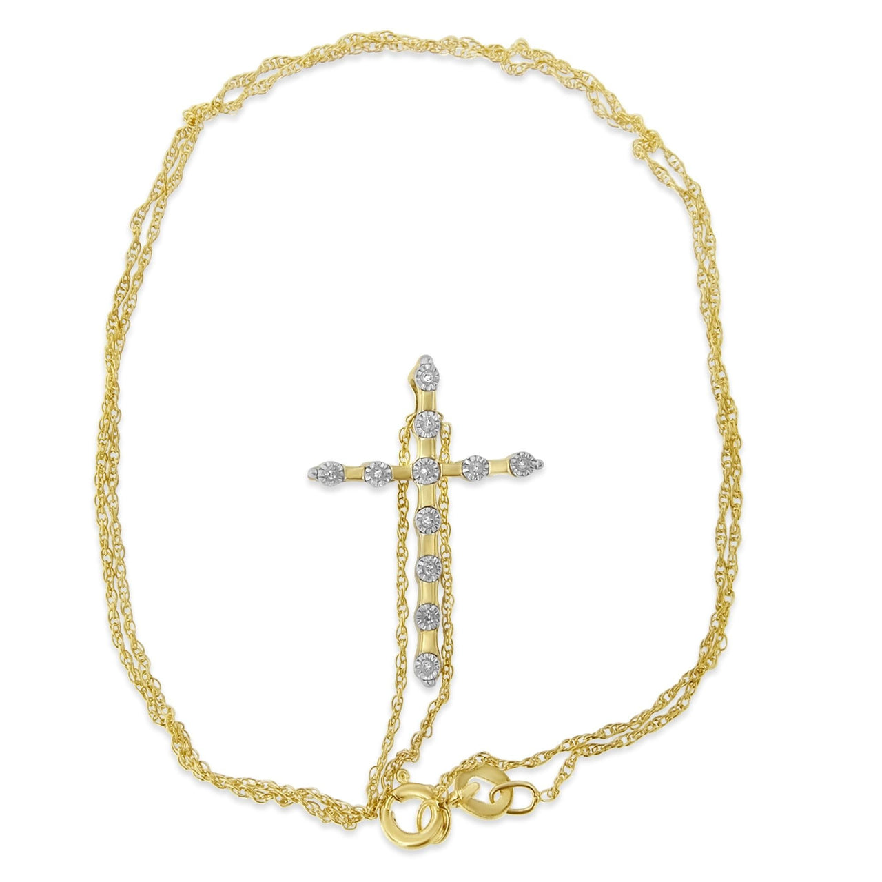 Yellow Plated .925 Sterling Silver 1/15 cttw Round Cut Diamond Cross Pendant Necklace (H-I, I2)
