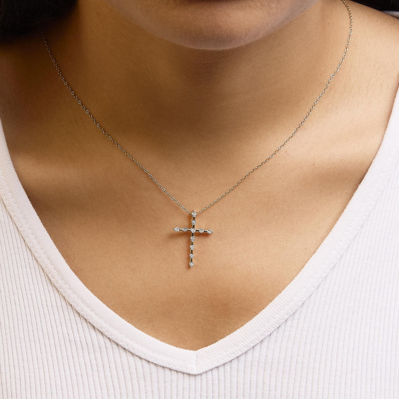 10K Yellow Gold Plated .925 Sterling Silver Miracle Set Diamond Accent Cross 18" Pendant Necklace (I-J Color, I3 Clarity)