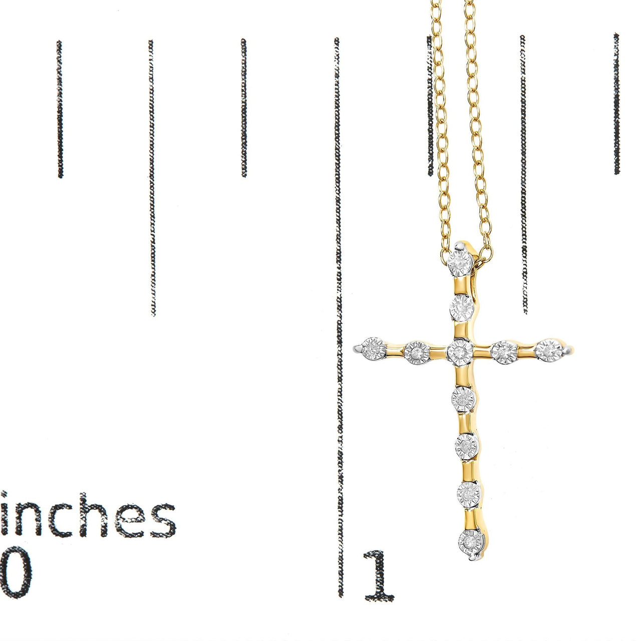 Yellow Plated .925 Sterling Silver 1/15 cttw Round Cut Diamond Cross Pendant Necklace (H-I, I2)