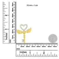 10K Yellow Gold over .925 Sterling Silver Diamond Accented Heart Angel Wing Key to Heaven 18