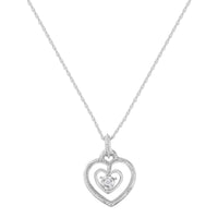 .925 Sterling Silver 1/25 cttw Rose Cut Diamond Double Heart Pendant Necklace (I-J, I2-I3)