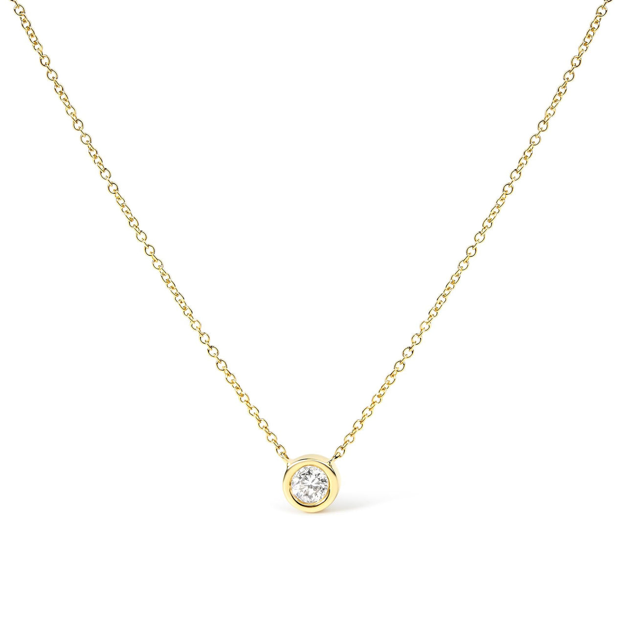 10K Gold Round Brilliant-Cut Diamond Modern Bezel-Set Solitaire 16"-18" Pendant Necklace (H-I Color, SI2-I1 Clarity)