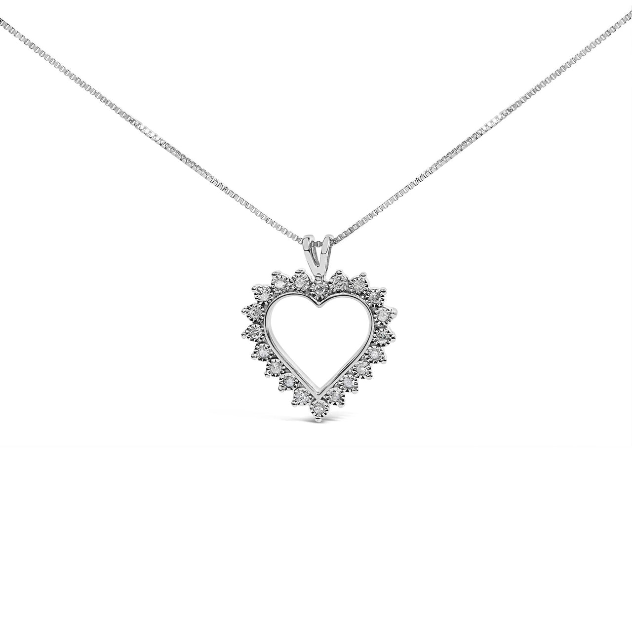 .925 Sterling Silver 1/10 cttw 3-Prong Diamond Open Heart Pendant Necklace (I-J Color, I3 Clarity) - 18”