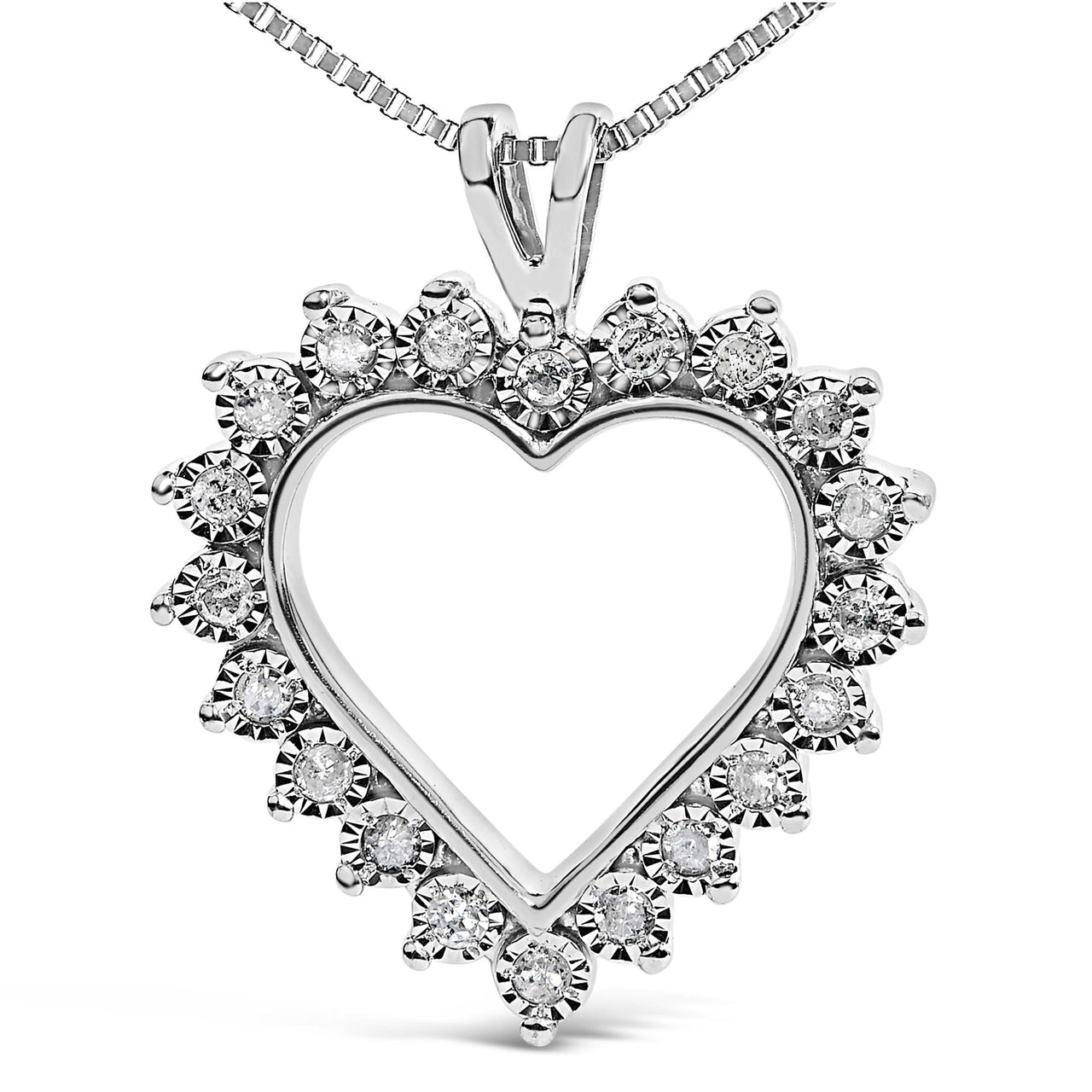 .925 Sterling Silver 1/4 Cttw Miracle Set Diamond Open Heart 18" Pendant Necklace (I-J Color, I3 Clarity)