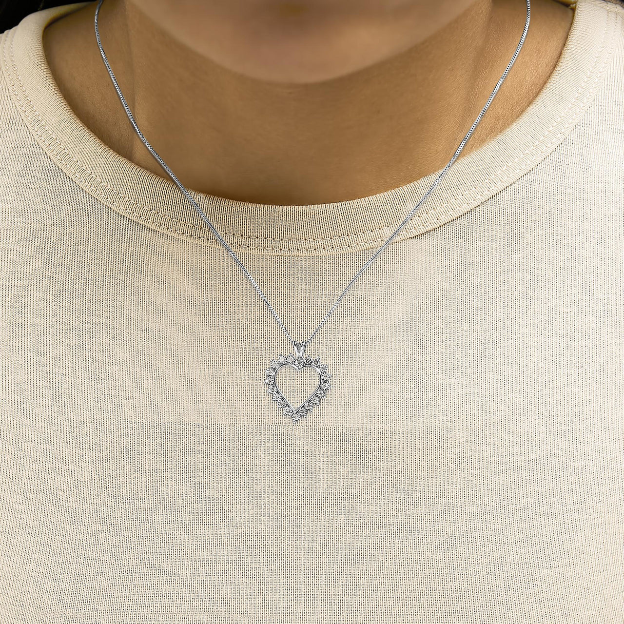 .925 Sterling Silver 1/10 cttw 3-Prong Diamond Open Heart Pendant Necklace (I-J Color, I3 Clarity) - 18”