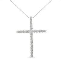 .925 Sterling Silver 1/2 Cttw Brilliant Cut Diamond Miracle-Set Cross 18