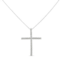 .925 Sterling Silver 1/2 Cttw Brilliant Cut Diamond Miracle-Set Cross 18