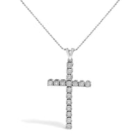 .925 Sterling Silver 1/4 Cttw Diamond Miracle Set Cross Unisex Pendant Necklace 18