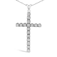 .925 Sterling Silver 1/4 Cttw Diamond Miracle Set Cross Unisex Pendant Necklace 18