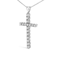 .925 Sterling Silver 1/4 Cttw Diamond Miracle Set Cross Unisex Pendant Necklace 18