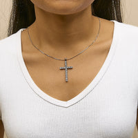 .925 Sterling Silver 1/4 Cttw Diamond Miracle Set Cross Unisex Pendant Necklace 18