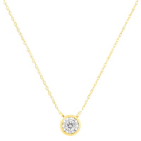 10K Gold Round Brilliant-Cut Diamond Modern Bezel-Set Solitaire Pendant Necklace (J-K Color, I2-I3 Clarity) - 16