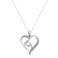 .925 Sterling Silver 1/10 cttw Diamond Heart and Mother 18