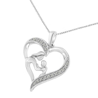 .925 Sterling Silver 1/10 cttw Diamond Heart and Mother 18