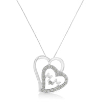 .925 Sterling Silver 1/10 Cttw Diamond Double Heart and Mom 18