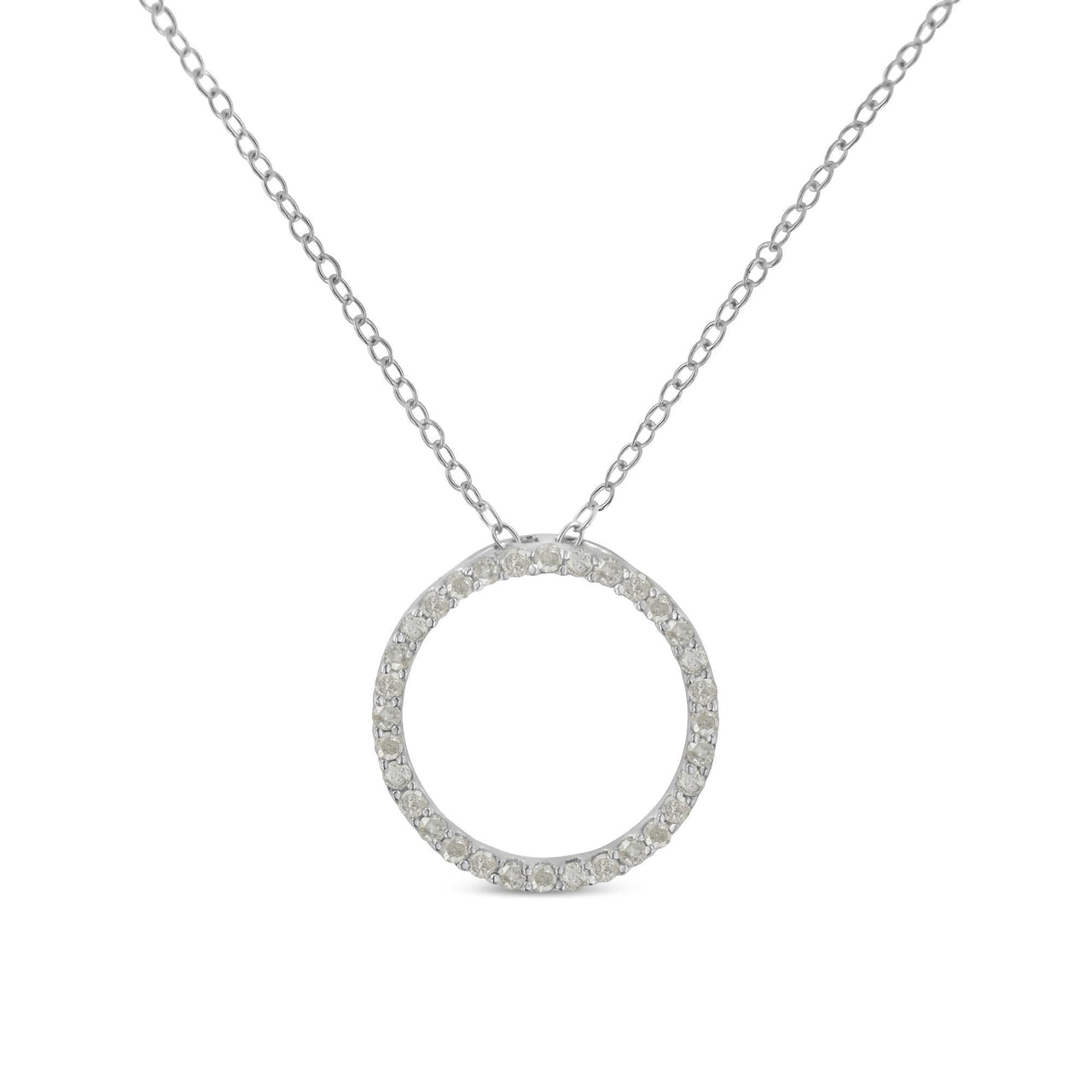.925 Sterling Silver 1/3 Cttw Round-cut Diamond Open Circle Halo 18" Pendant Necklace (I-J Color, I2-I3 Clarity)